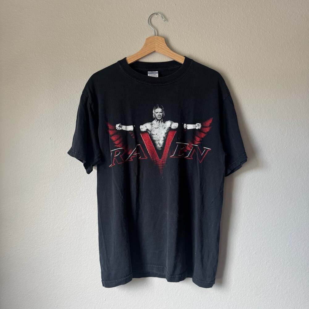 Vintage 2004 Raven Fly The Demented Skies TNA Wrestling Shirt Y2K Medium